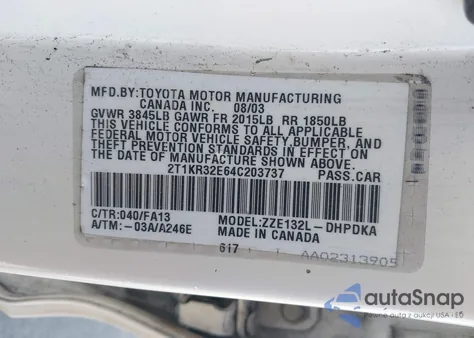 2004 Toyota Matrix Standard из США, поврежденный, VIN 2T1KR32E64C203737